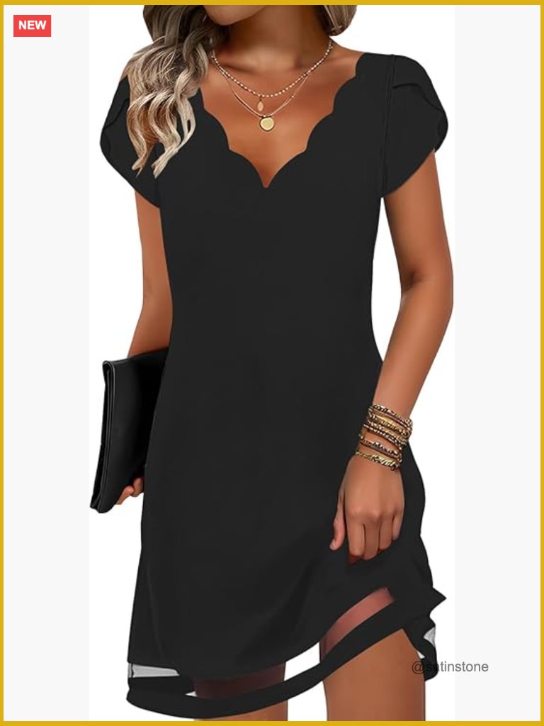 Women's Mesh Hem Petal Short Sleeve Floral Swing Dress With Pockets